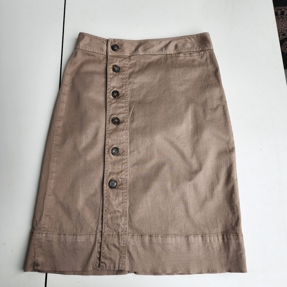J Crew Short Skirt Womens Tan Khaki Button Front Closure Career Classic Pencil 2 - Picture 1 of 9